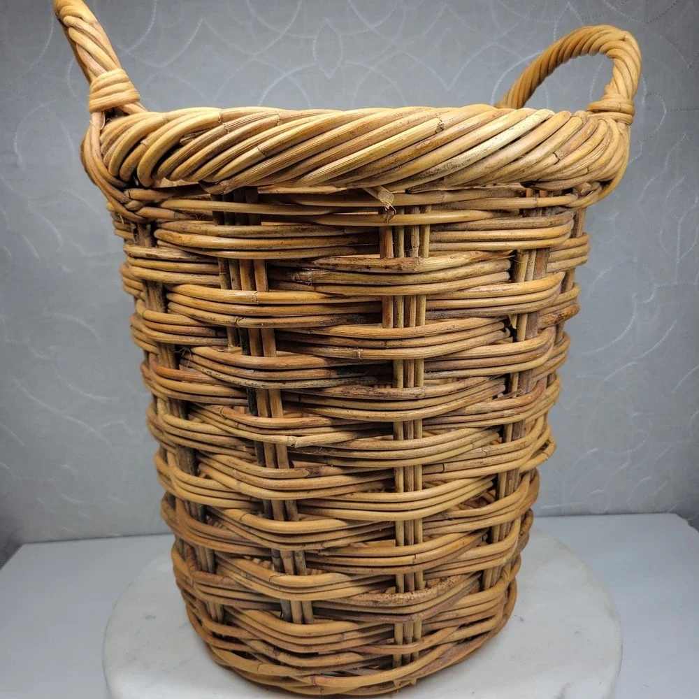Handmade Woven Wicker Stick Basket Large Rustic Storage Handles Farmhouse Decor